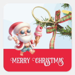 Tennis Christmas in July with Santa Claus Square Sticker