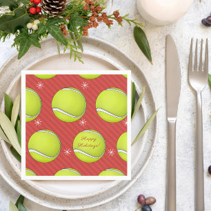Tennis Christmas Party Red Festive Balls & Snow Napkin