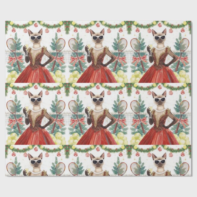 Tennis Christmas Party Themed for Cat Lovers Wrapping Paper (Flat)