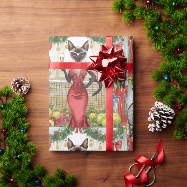 Tennis Christmas Party Themed for Cat Lovers Wrapping Paper (Holiday Gift)