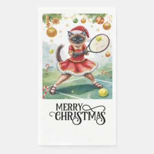 Tennis Christmas Party with Cat Players  Napkin