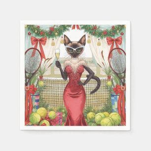 Tennis Christmas Party with Cat Players  Napkin