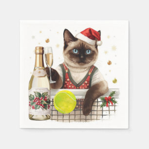 Tennis Christmas Party with Cat Players  Napkin