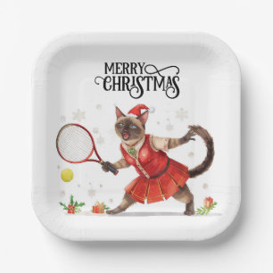 Tennis Christmas Party with Cat Players  Paper Plate
