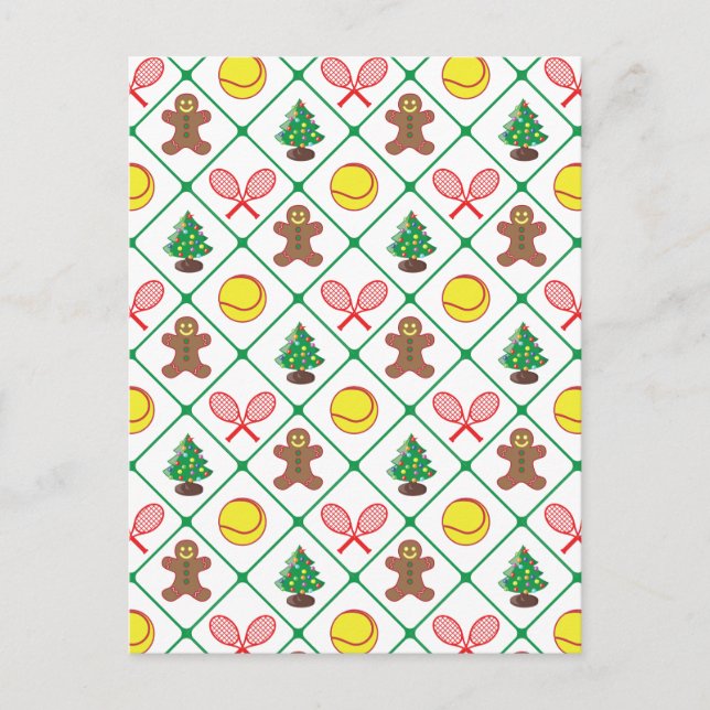 Tennis Christmas pattern Holiday Postcard (Front)