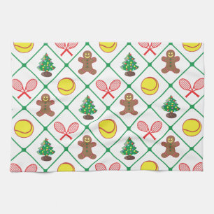 Tennis Christmas pattern Tea Towel