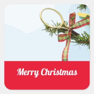 Tennis Christmas racket on tree Square Sticker