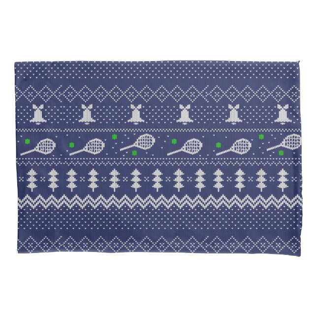 Tennis Christmas Sweater Knitted Pattern Blue Pillowcase (Front)