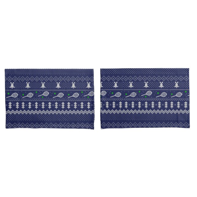 Tennis Christmas Sweater Knitted Pattern Blue Pillowcase (Front-Set)