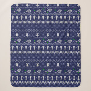 Tennis Christmas Sweater Knitted Pattern Blue Sherpa Blanket