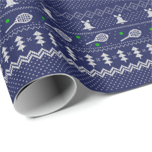 Tennis Christmas Sweater Knitted Pattern Blue Xmas Wrapping Paper