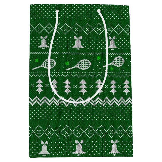 Tennis Christmas Sweater Knitted Pattern Green Medium Gift Bag (Front)