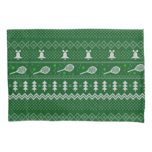 Tennis Christmas Sweater Knitted Pattern Green Pillowcase