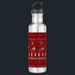 Tennis Christmas Sweater Knitted Pattern Red Xmas  710 Ml Water Bottle<br><div class="desc">Warm and cosy winter days and nights illustration design, featuring classic knitted funny ugly Christmas sweater with tennis rackets and green tennis balls, jingle bells, fir trees, and snowflakes. Minimalistic Xmas sweater pattern festive design in light blue and white for tennis players. Tennis Christmas pattern sweater. Tennis Xmas design. Scandi...</div>