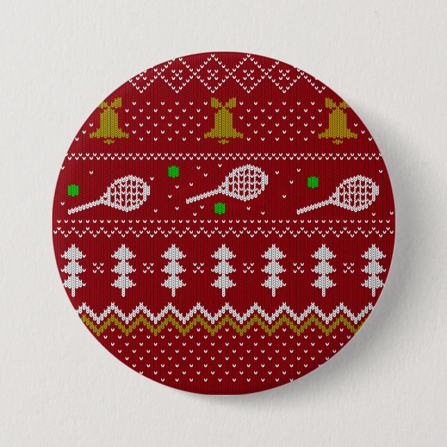 Tennis Christmas Sweater Knitted Pattern Red Xmas 7.5 Cm Round Badge (Front)