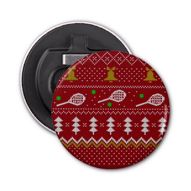 Tennis Christmas Sweater Knitted Pattern Red Xmas  Bottle Opener (Front)