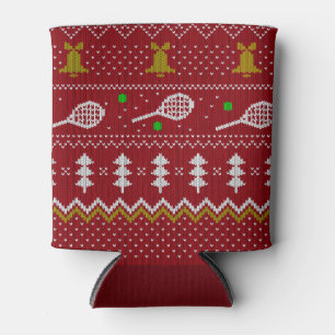Tennis Christmas Sweater Knitted Pattern Red Xmas  Can Cooler