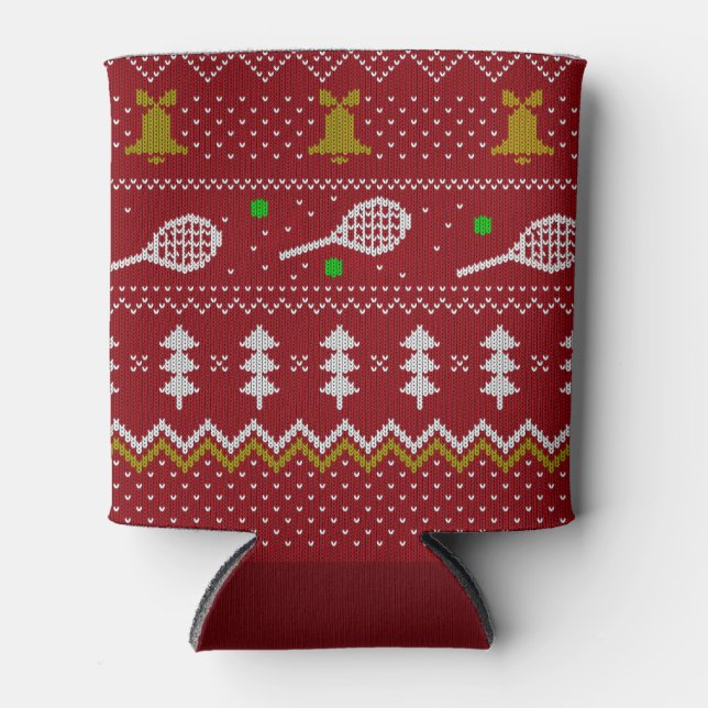 Tennis Christmas Sweater Knitted Pattern Red Xmas  Can Cooler (Front)