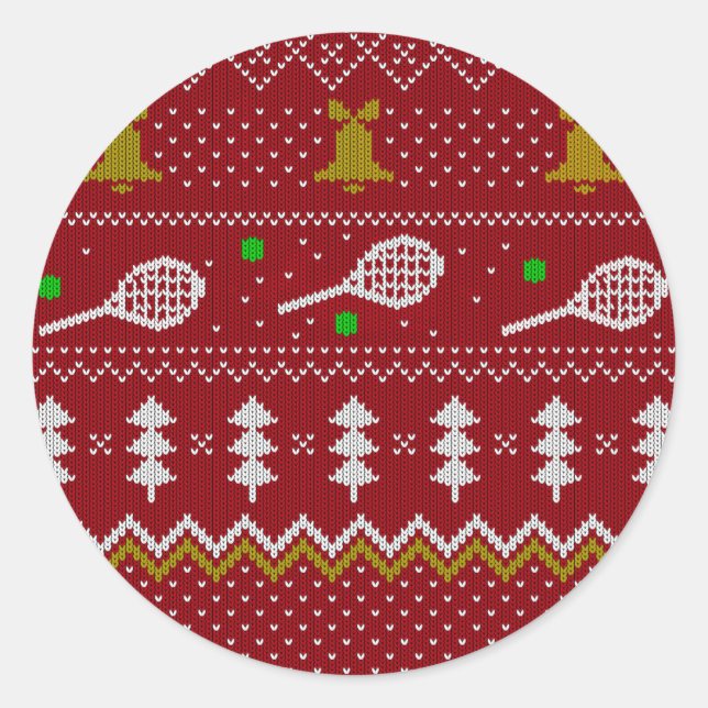 Tennis Christmas Sweater Knitted Pattern Red Xmas  Classic Round Sticker (Front)