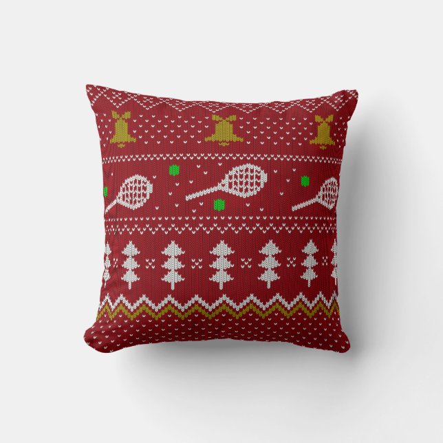 Tennis Christmas Sweater Knitted Pattern Red Xmas  Cushion (Front)