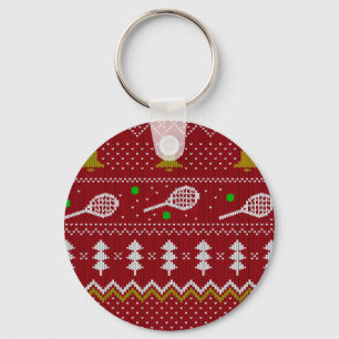 Tennis Christmas Sweater Knitted Pattern Red Xmas Key Ring