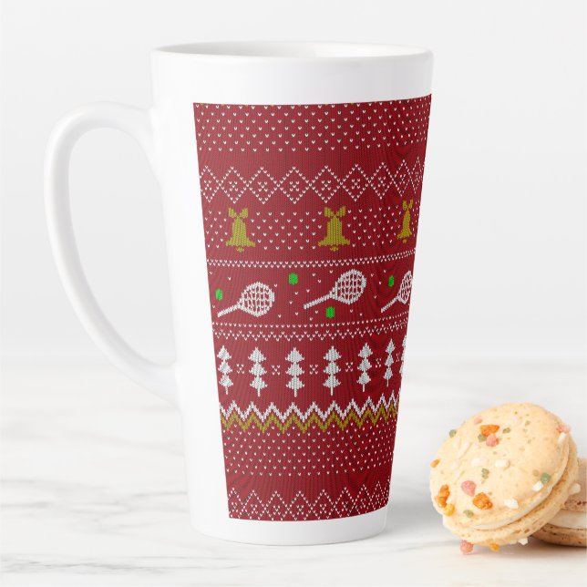 Tennis Christmas Sweater Knitted Pattern Red Xmas Latte Mug (In Situ)