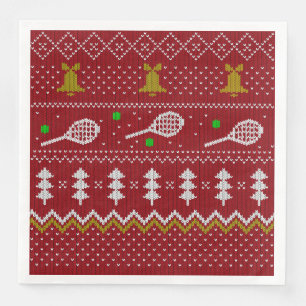 Tennis Christmas Sweater Knitted Pattern Red Xmas  Napkin