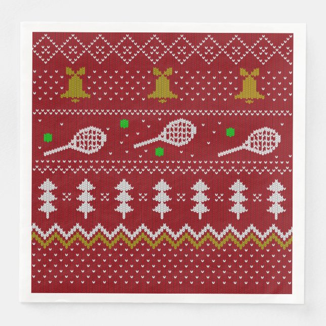 Tennis Christmas Sweater Knitted Pattern Red Xmas  Napkin (Front)