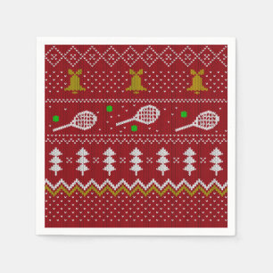 Tennis Christmas Sweater Knitted Pattern Red Xmas  Napkin
