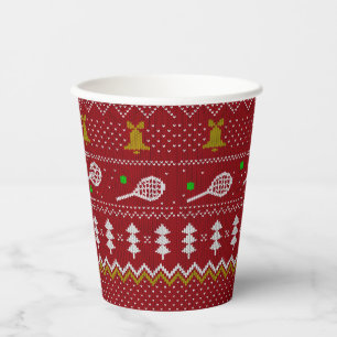 Tennis Christmas Sweater Knitted Pattern Red Xmas  Paper Cups