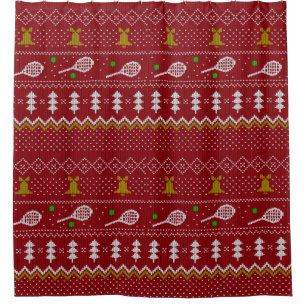 Tennis Christmas Sweater Knitted Pattern Red Xmas Shower Curtain
