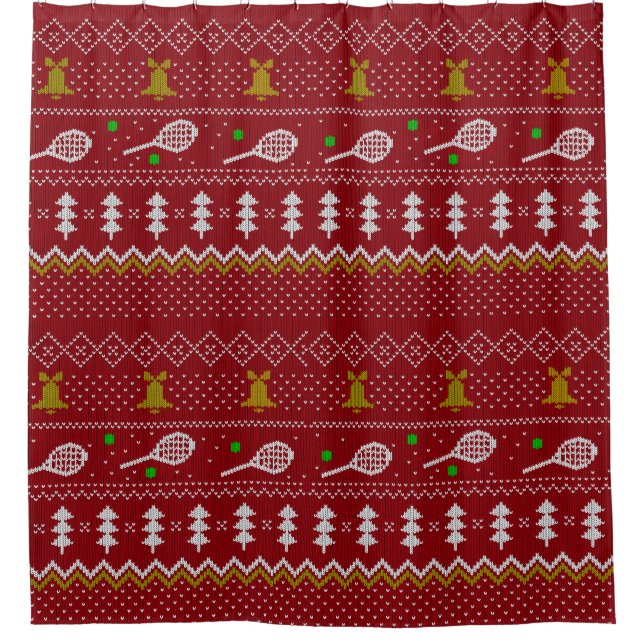 Tennis Christmas Sweater Knitted Pattern Red Xmas  Shower Curtain (Front)