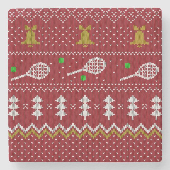 Tennis Christmas Sweater Knitted Pattern Red Xmas Stone Coaster (Front)