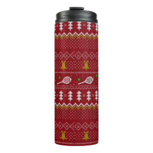 Tennis Christmas Sweater Knitted Pattern Red Xmas  Thermal Tumbler