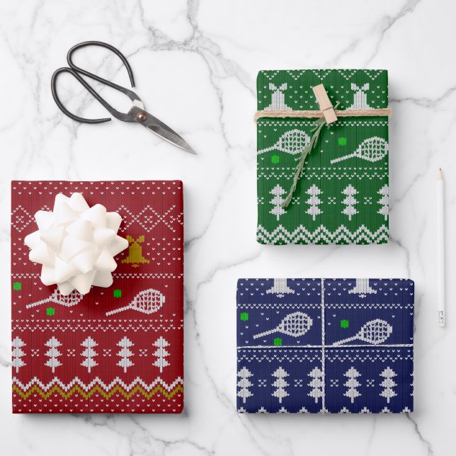 Tennis Christmas Sweater Knitted Pattern Xmas  Wrapping Paper Sheet (Front)