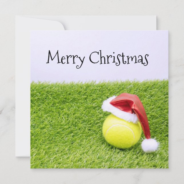 Tennis Christmas & tennis ball and Santa hat Holiday Card (Front)