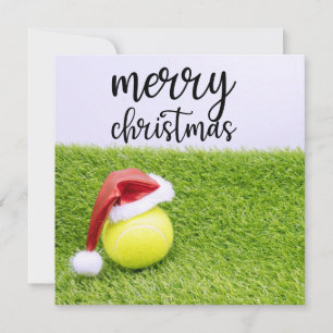 Tennis Christmas & tennis ball and Santa hat  Holiday Card