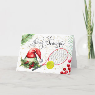 Tennis Christmas  tennis ball Racket watercolor Holiday Card