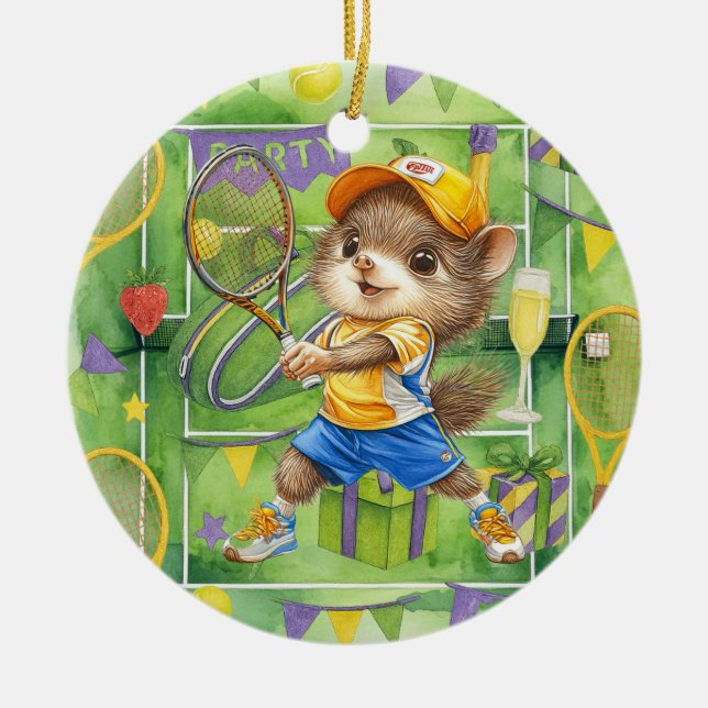 Tennis Christmas themed  Ceramic Tree Decoration (Front)