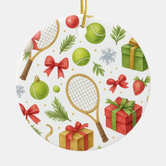 Tennis Christmas themed  Ceramic Tree Decoration (Front)