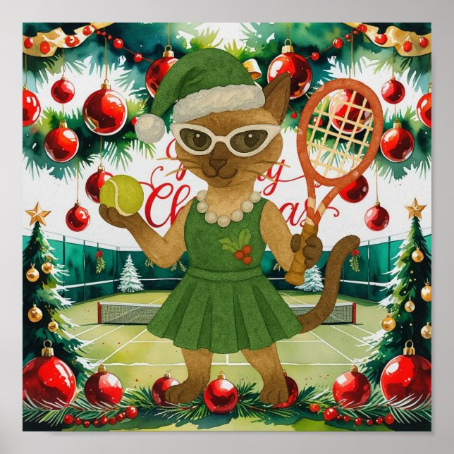 Tennis Christmas Themed dress for cat lovers Poster (Front)