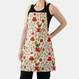Tennis Christmas themed fir Siamese cat Lovers Apron