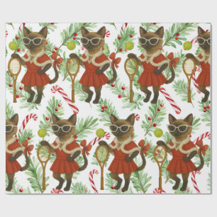 Tennis Christmas themed fir Siamese cat Lovers Wrapping Paper
