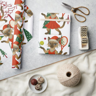 Tennis Christmas themed fir Siamese cat Lovers Wrapping Paper