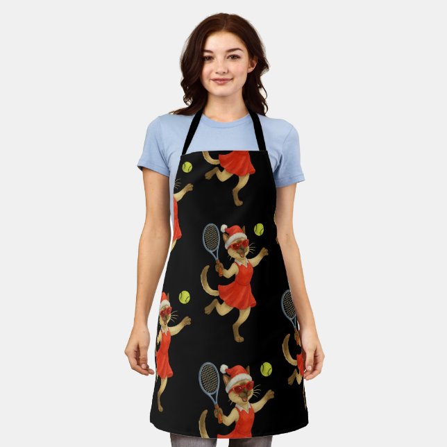 Tennis Christmas themed for Cat Lovers  Apron (Worn)