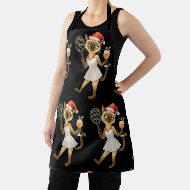 Tennis Christmas themed for Cat Lovers  Apron (Insitu)