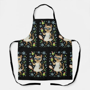 Tennis Christmas themed for Cat Lovers  Apron