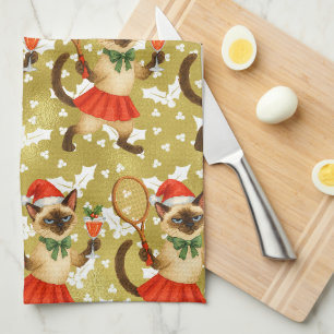 Tennis Christmas themed for Cat Lovers Apron Tea Towel
