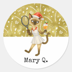 Tennis Christmas themed for Cat Lovers Classic Round Sticker