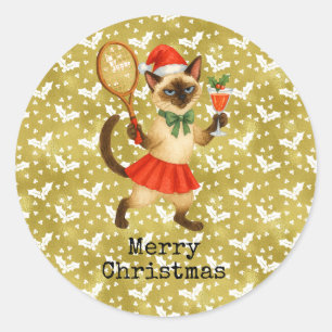 Tennis Christmas themed for Cat lovers  Classic Round Sticker